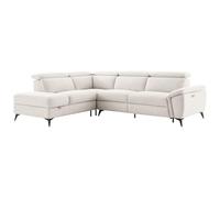 Canapé d'angle gauche relax électrique en tissu chiné beige CADILO