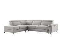 Vente-unique-Canapé d'angle Gauche Relax électrique en Tissu chiné Gris Clair CADILO