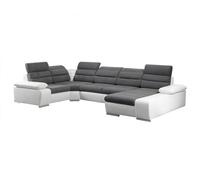 Vente-unique - Canapé d'angle panoramique Convertible en Tissu et Simili Boileau - Bicolore Gris/Blanc - Angle Droit