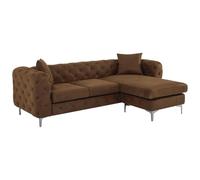 Vente-unique - Canapé d'angle réversible Chesterfield en Microfibre Aspect Cuir Vieilli Marron Edwina