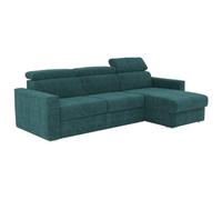 Vente-unique-Canapé d'angle réversible Convertible Express en Tissu Chenille Bleu Canard - Couchage 140 cm - Matelas 18 cm Vizir