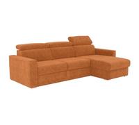 Vente-unique-Canapé d'angle réversible Convertible Express en Tissu Chenille Terracotta - Couchage à Lattes Larges 140 cm - Matelas 14 cm Vizir