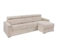 Canapé d'angle réversible convertible express en velours côtelé beige - Couchage 140 cm - Matelas 18 cm - VIZIR