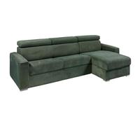 Canapé d'angle réversible convertible express en velours côtelé vert - Couchage 160 cm - Matelas 22 cm mémoire de forme - VIZIR