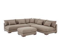 Vente-unique - Canapé d'angle réversible et Pouf en Tissu texturé Taupe SPERONE