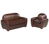 Vente-unique - Canapé et Fauteuil Club Baudoin 100% Cuir Vieilli - Marron
