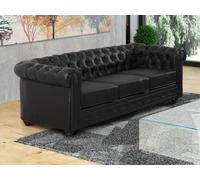Vente-unique - Canapé Simili Cuir Noir - Chesterfield - 3 Places