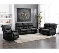 Canapés 3 places 2 places et un fauteuil relax en simili noir CANBY