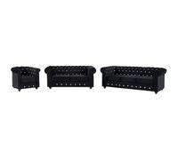 Canapés 3 places, 2 places et fauteuil en velours noir et boutons effet cristal CHESTERFIELD