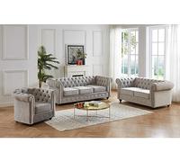 Canapé 3+2+1 places CHESTERFIELD - Velours gris clair