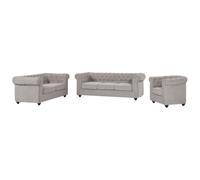 Vente-unique - Canapés 3 Places 2 Places et Un Fauteuil en Tissu Gris Chesterfield
