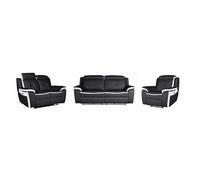 Vente-unique-Canapés 3 Places 2 Places et Un Fauteuil Relax électrique en Cuir Angelique - Noir/Blanc