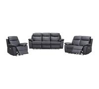 Vente-unique - Canapés 3 Places, 2 Places et Un Fauteuil Relax électrique en Cuir Noir VIPINO