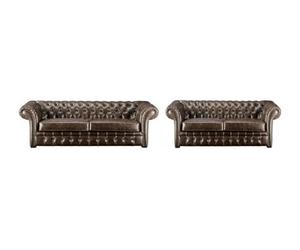 Vente-unique - Canapés 3 Places et 2 Places Chesterfield CLOTAIRE 100% Cuir Vieilli