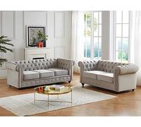 Vente-unique - Canapés 3 Places et 2 Places Chesterfield - Velours Gris Clair