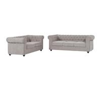 Vente-unique - Canapés 3 Places et 2 Places en Tissu Gris Chesterfield