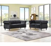 Canapés chesterfield 3 places et 2 places en velours noir TRUMBO