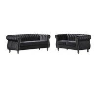 Vente-unique - Canapés Chesterfield 3 Places et 2 Places en Velours Noir Trumbo