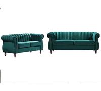 Vente-unique - Canapés Chesterfield 3 Places et 2 Places en Velours Vert émeraude Trumbo