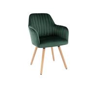 Vente-unique - Chaise avec accoudoirs en Velours et Pieds Bois de hêtre - Vert foncé - Eleana - Salle à Manger