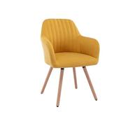 Vente-unique - Chaise avec accoudoirs - Tissu et Pieds Bois de hêtre - Jaune - Eleana - Salle à Manger - Scandinave