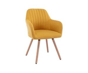 Vente-unique - Chaise avec accoudoirs - Tissu et Pieds Bois de hêtre - Jaune - Eleana - Salle à Manger - Scandinave