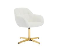 Vente-unique - Chaise de Bureau en Tissu Bouclette - Blanc et doré - LANCIEGA