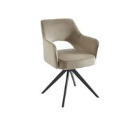 Vente-unique - Chaise pivotante avec accoudoirs en Velours et métal Noir - Beige - Konya - Salle à Manger
