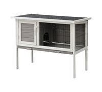 Clapier en bois sur pieds pour lapins et rongeurs - L. 91 x P. 45 x H. 70 cm - Blanc et gris - LAPIUS