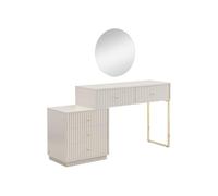 Coiffeuse avec miroir - 5 tiroirs - Beige et doré - PEROLIA