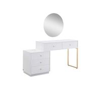 Vente-unique - Coiffeuse avec Miroir - 5 tiroirs - Blanc et doré - PEROLIA