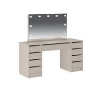 Vente-unique - Coiffeuse Double avec Miroir à LEDs - 9 tiroirs - Beige - JENEMI