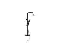 Vente-unique - Colonne de douche en acier inoxydable avec tablette - Noir mat - Hauteur réglable - JIZEO
