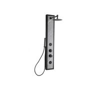 Vente-unique-Colonne de douche hydromassante noire avec décor pierre - H127 x L48,5 cm - LETIYA