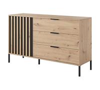Commode 1 porte et 3 tiroirs - Coloris : Naturel et noir - ARIADA
