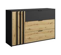 Commode 3 tiroirs et 1 porte - Noir et Naturel - TUNALO