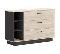 Commode 3 tiroirs et 3 niches - Coloris : Naturel et anthracite - LEANDRE