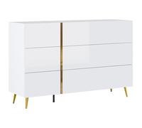 Vente-unique - Commode 6 tiroirs - Blanc Brillant et doré - MARZIALO