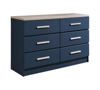 Vente-unique - Commode 6 tiroirs - Bleu et Naturel - SKAIDO