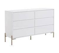 Vente-unique - Commode 6 tiroirs - MDF et métal - Blanc laqué et doré - KORASA