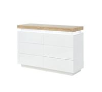 Vente-unique - Commode Halo II - 6 tiroirs - MDF laqué - avec LEDs - Coloris : Blanc et Chêne