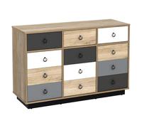Commode KRYPTON - 3 tiroirs et 3 portes - Coloris : chêne, blanc et gris
