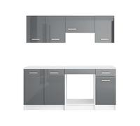 Cuisine complète - Avec plan de travail 180 cm - Gris brillant et Blanc - TRATTORIA
