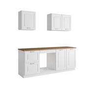 Cuisine complète - Avec plan de travail 200 cm - Blanc et naturel - CELOMIA