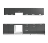 Vente-unique - Cuisine compléte - avec Plan de Travail 300 cm - Gris Brillant et Blanc - TRATTORIA