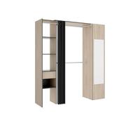 Dressing avec rideau et 1 porte - Avec miroir - L177 cm - Coloris : Naturel et anthracite - BERTRAND
