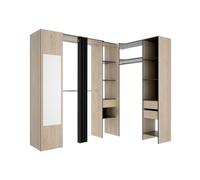 Vente-unique-Dressing d'angle avec Rideau et 1 Porte - avec Miroir - L231 cm - Coloris : Naturel et Anthracite - Bertrand