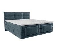 Ensemble complet boxspring tête de lit capitonnée + sommiers relaxation électrique + matelas + surmatelas - 2 x 80 x 200 cm - Tissu - Bleu - LODI de