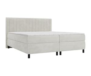 Vente-unique - Ensemble Complet boxspring tête de lit Coutures Verticales + sommier + Matelas + surmatelas - 2 x 80 x 200 cm - Velours - Gris Clair - DONISI de Palacio