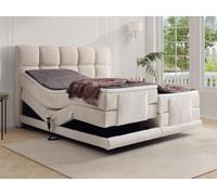 Ensemble complet boxspring tête de lit + sommiers relaxation électrique + matelas + surmatelas - 2 x 90 x 200 cm - Tissu bouclette - Beige - OMILA de